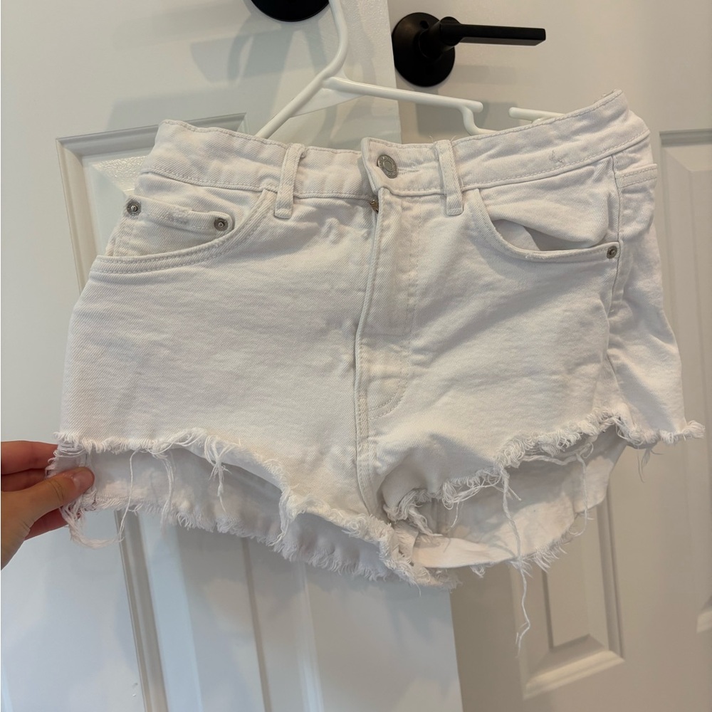 Zara White Distressed Jean Shorts